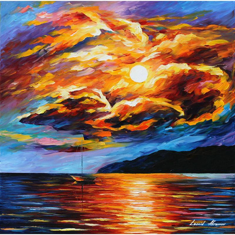 Gallery value USD19100 GOLDEN EVENING CLOUDS - PALETTE KNIFE Oil Painting On Canvas By Leonid Afremov